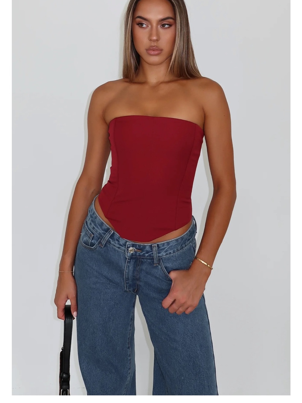 White Fox Let It Go Strapless Bustier Corset Top Wine
